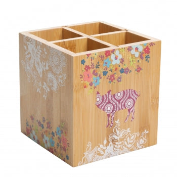 URBAN MARKET Gibson Urban Market 5.5 Inch Square Bamboo Utensil Holder in Animal and Floral Print