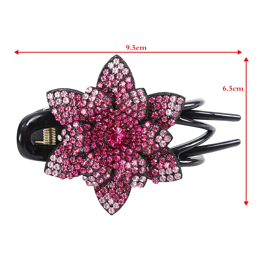 Levao Shiny Rhinestone Flower Hairpin Acrylic Duckbill Clip Hair Claw