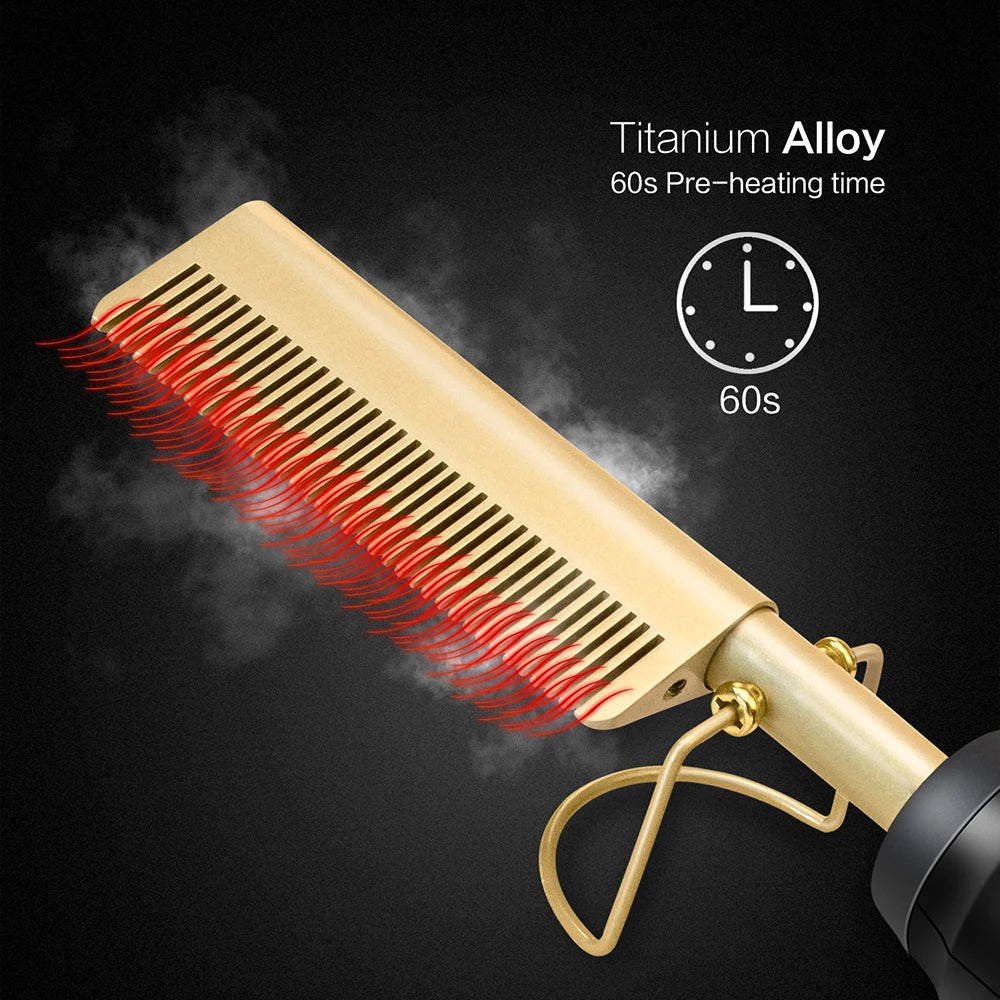 Heating Comb Straightener Electric Hot Flat Iron Hair Straightening