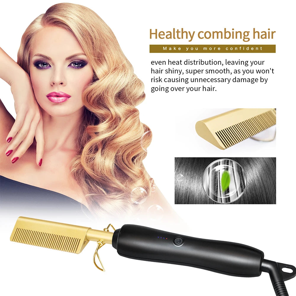 Heating Comb Straightener Electric Hot Flat Iron Hair Straightening