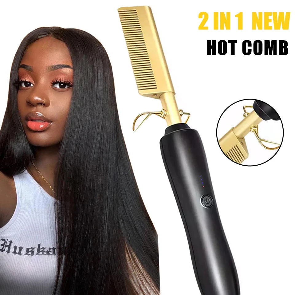 Heating Comb Straightener Electric Hot Flat Iron Hair Straightening