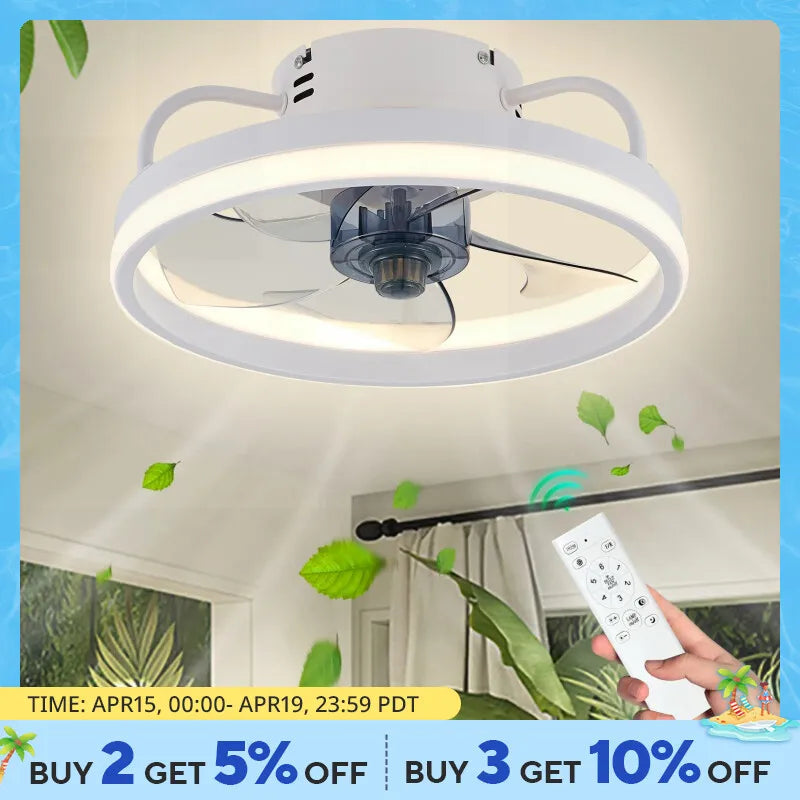 2 in 1 Modern Smart Ceiling Fan Bedroom Ceiling Fan With Light And Control Living Room Restaurant Indoor Decor LED Ceiling Fans