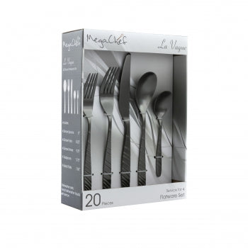 MEGACHEF MegaChef La Vague 20 Piece Flatware Utensil Set, Stainless Steel Silverware Metal Service for 4 in Matte Black