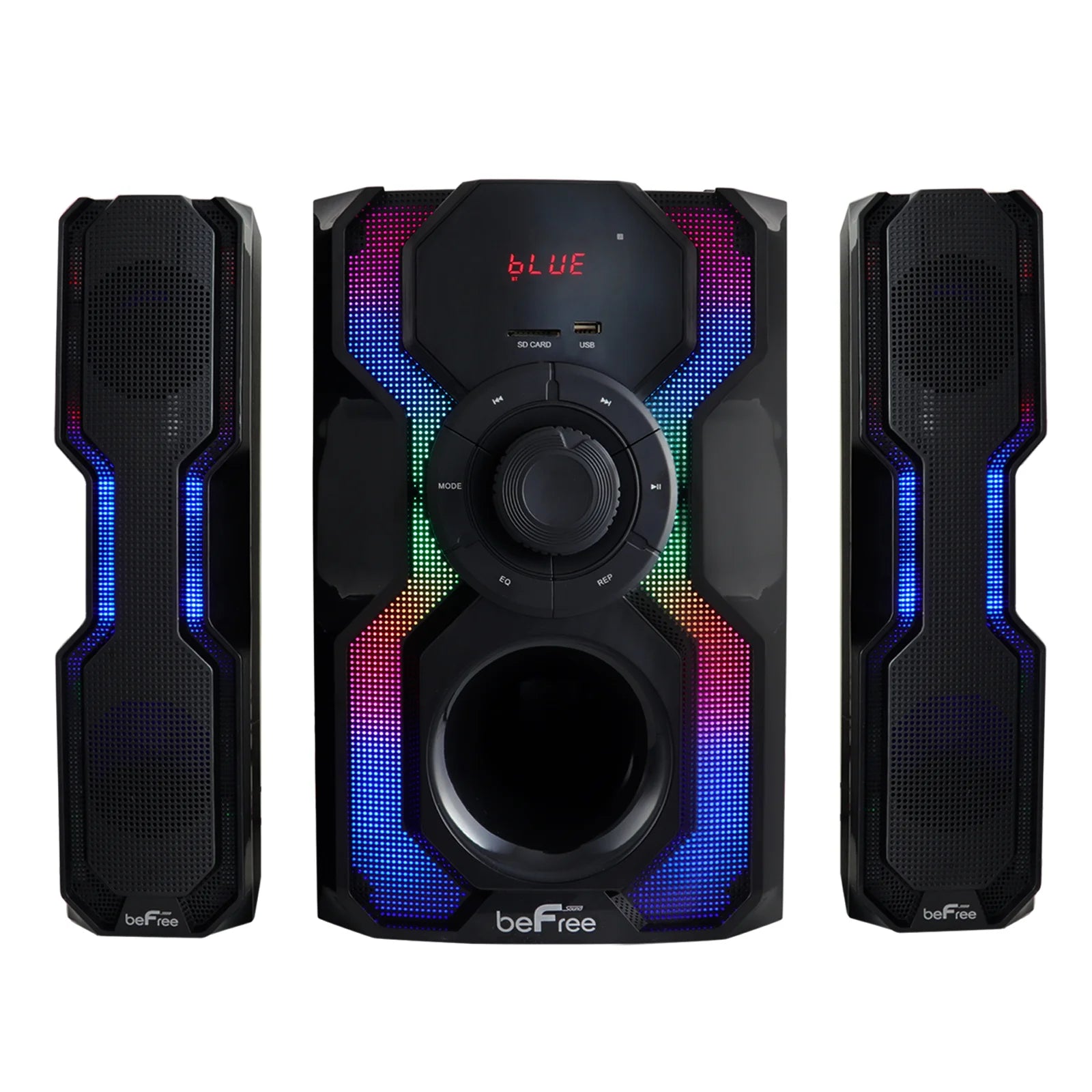 BEFREE SOUND beFree Sound 2.1 Channel Bluetooth Multimedia Wired Speaker Shelf Stereo System with Reactive LED Lights, FM Radio, USB, and SD Inputs