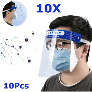 ZANLURE 10Pcs Transparent Adjustable Full Face Shield Plastic Anti-fog Anti-spit Protective Mask