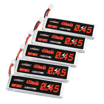 5Pcs URUAV 3.8V 450mAh 80C/160C 1S Lipo Battery PH2.0 Plug