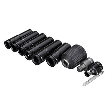 Drillpro 10pcs Air Impact Socket Wrench Set 1/2 Inch Square Drive Metric Drill Chuck Adapter